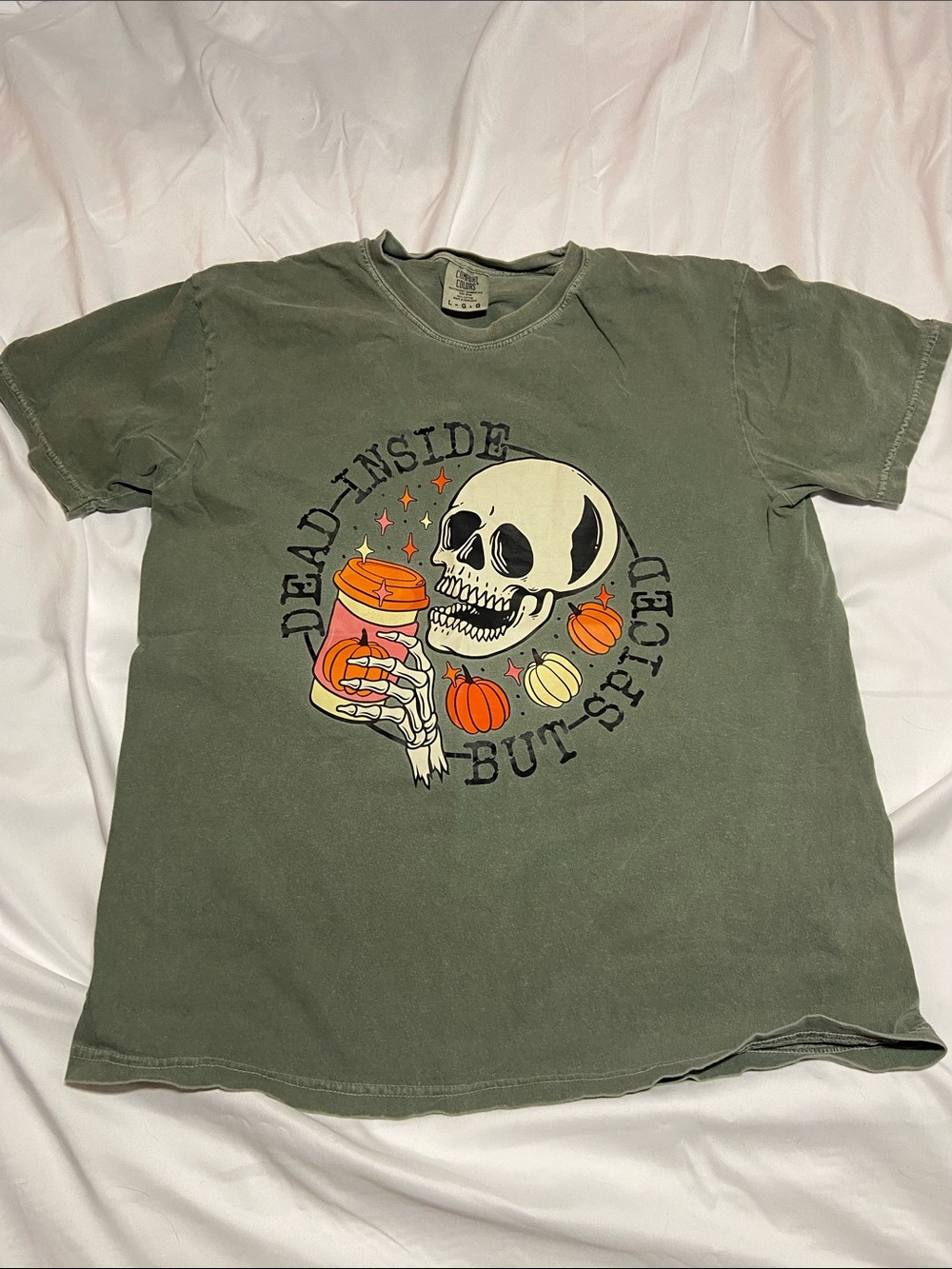 Dead Inside But Spiced Graphic Tee - Olive Green